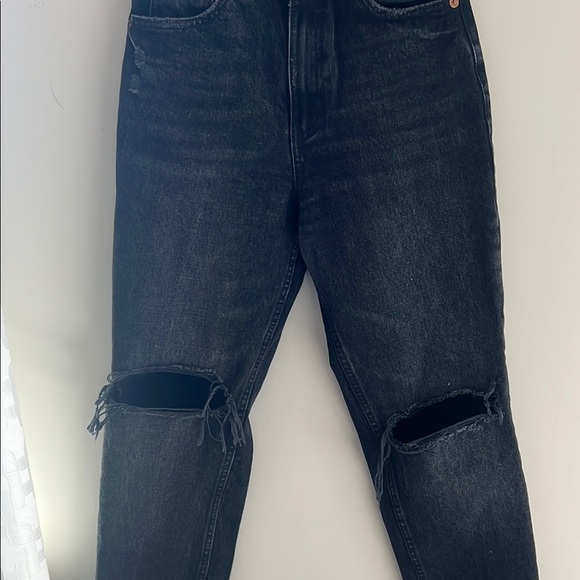 ZARA Straight Leg Ripped Black Distressed Denim - Picture 6 of 7